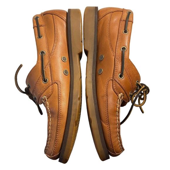 Timberland Shoes Mens 8.5M Chestnut Brown Leather Mock Toe 2 Eye Boat Shoes - Picture 7 of 11